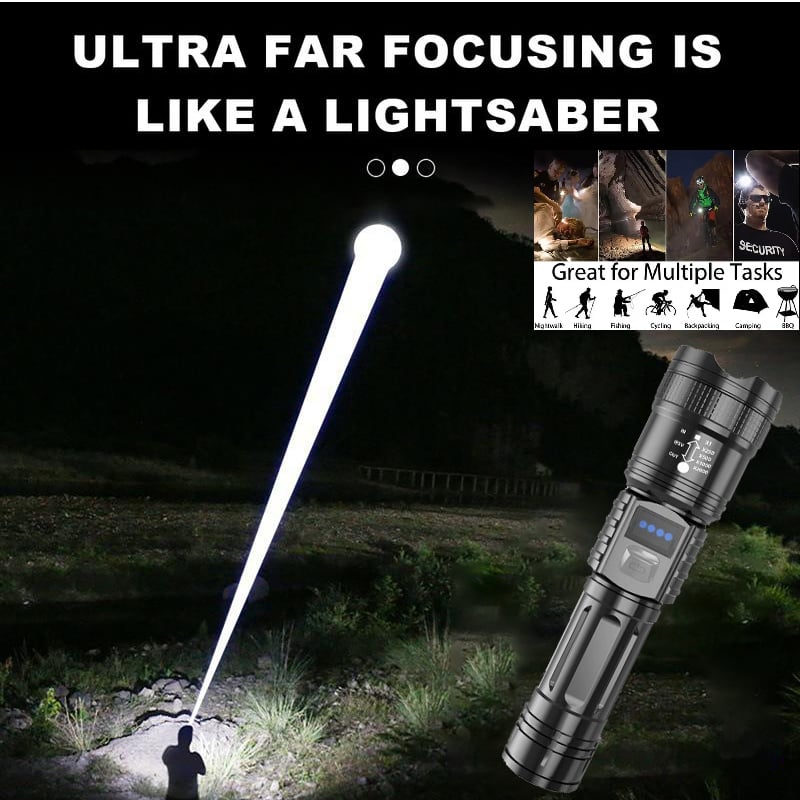 Lampe de poche avec zoom télescopique et power bank intégrée– Torche LED ultra-lumineuse