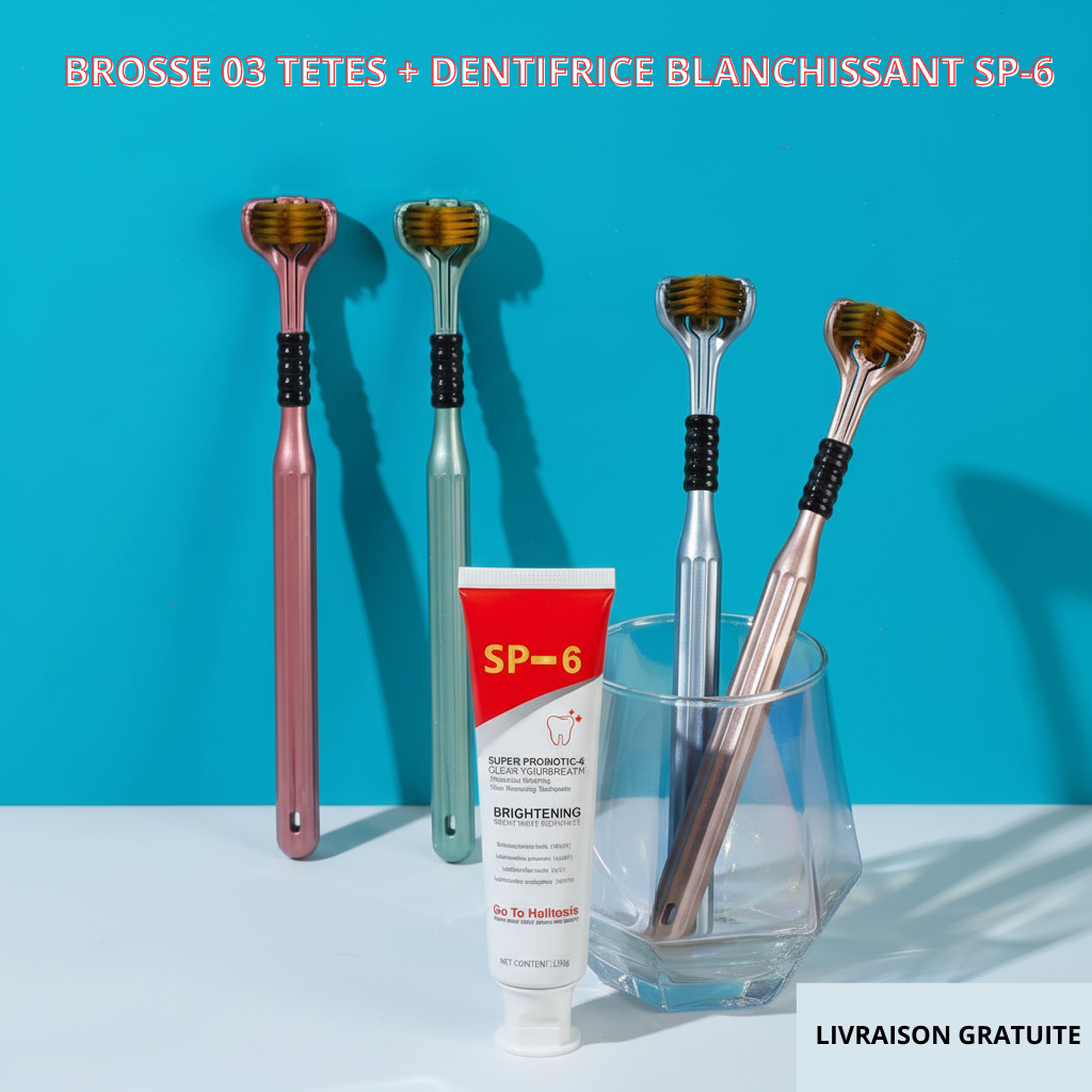 '++PACK SOURIRE BLANC ÉCLATANT : Dentifrice Probiotique SP-6™ + Brosse Révolutionnaire 3 Têtes