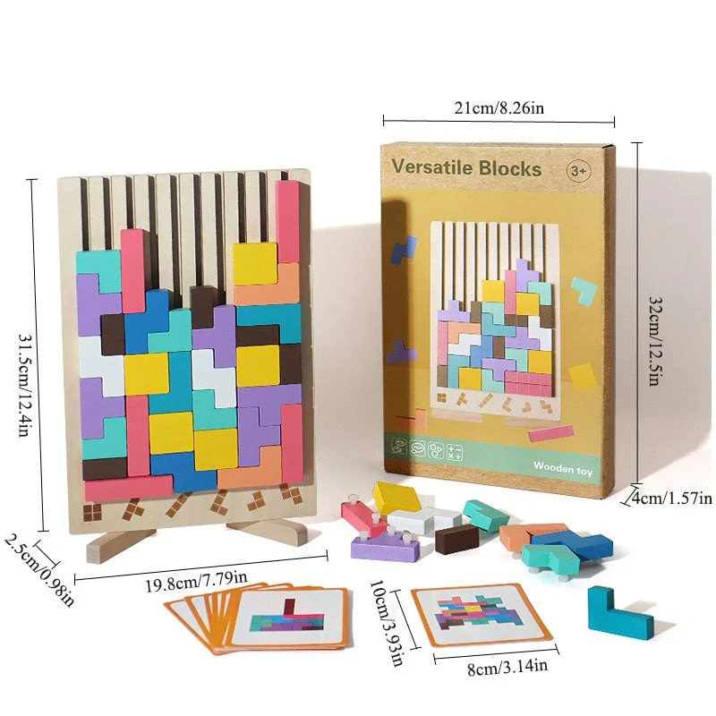 Tetris Montessori – Puzzle Stimulant en Bois pour Enfants....