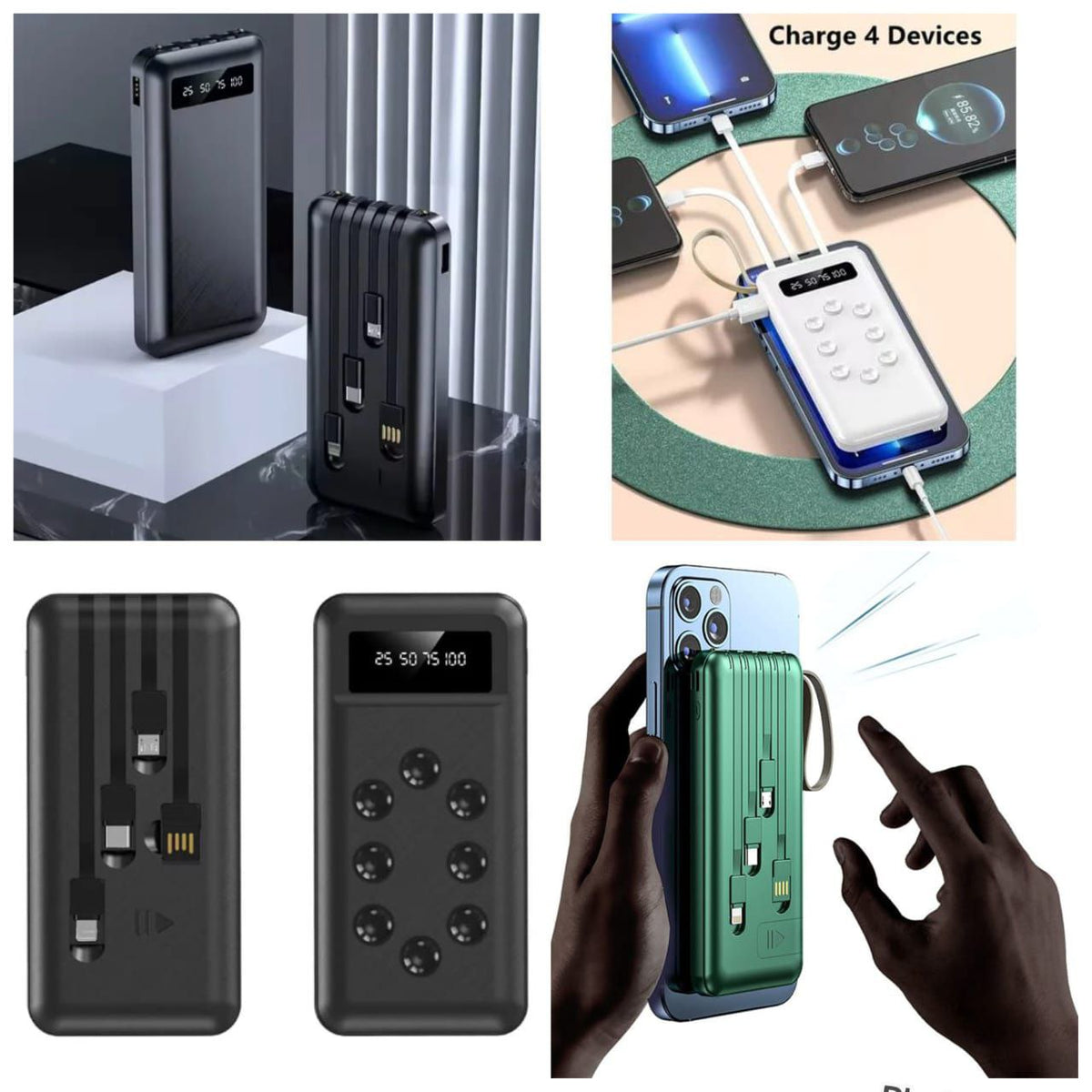 Powerbank 3 en 1 de 20000mAh avec lampe LED intégrée et ventouse