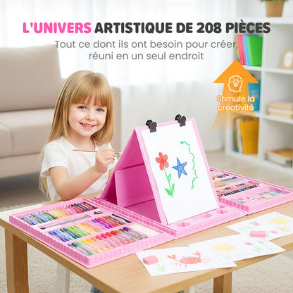 ✨ Kit Artistique 6-en-1 Enfant - 208 Pièces, Chevalet Double Face, Matériaux Sûrs, Idéal pour Développer la Créativité 🎨✨