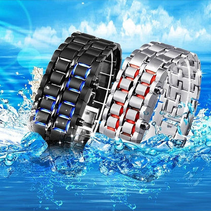 MONTRE-BRACELET NUMÉRIQUE À LED EN ACIER INOXYDABLE DESIGN  POUR HOMMES