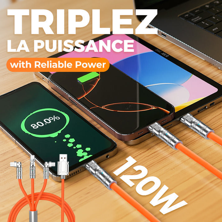 🔥Câble de Charge Rapide 3-en-1 180° Rotatif 120W🔥 (Câble de chargement rotatif)