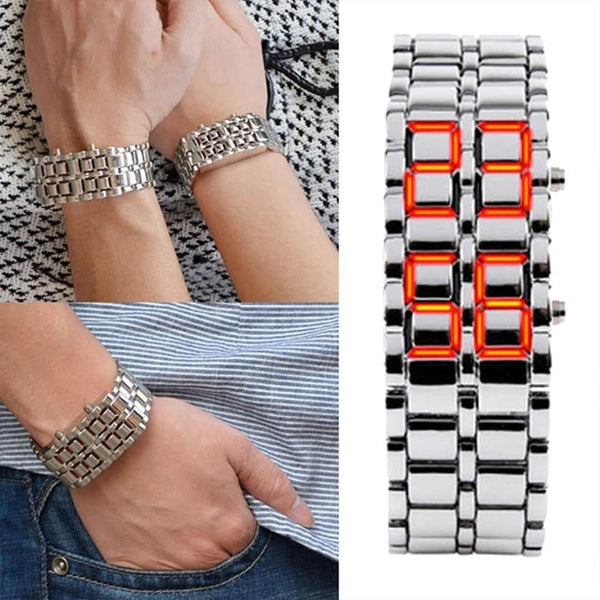 MONTRE-BRACELET NUMÉRIQUE À LED EN ACIER INOXYDABLE DESIGN  POUR HOMMES