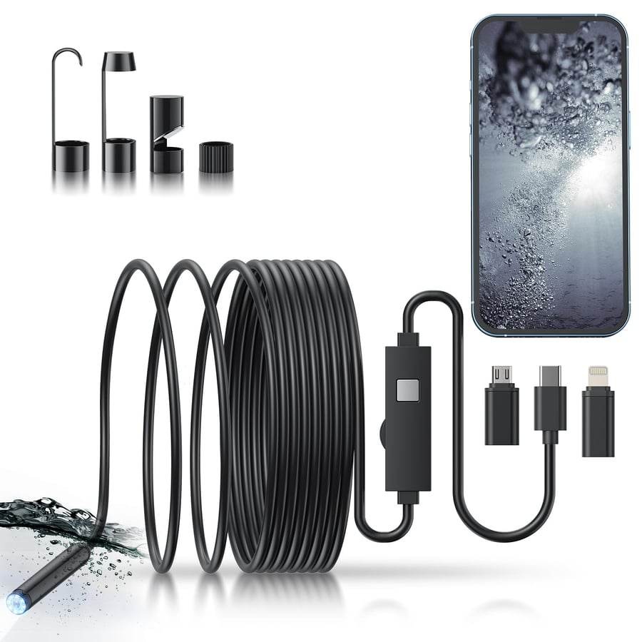 🔎 Caméra endoscopique Plug-and-Play ( 5m de longueur ) – Compatible avec Android, iPhone et iPad pour une connexion directe