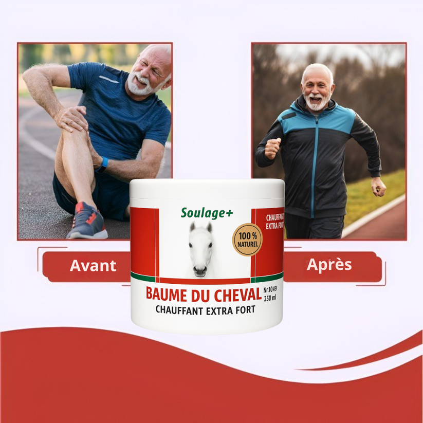 Soulage+™ | Retrouvez la liberté de bouger sans douleur| BAUME DE CHEVAL EXTRA FORT