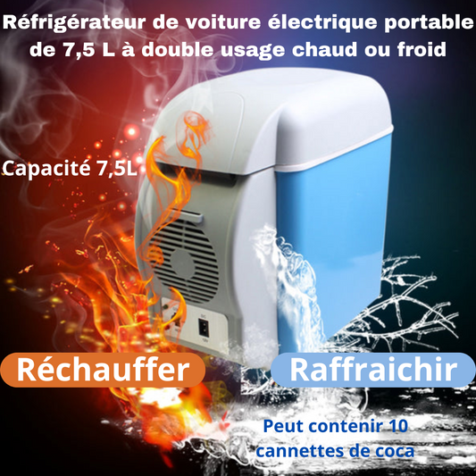Réfrigérateur de voiture électrique portable de 7,5 L à double usage chaud ou froid