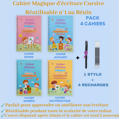 Cahier d'apprentissage d'écriture Cursive réutilisable - CAALY  BOOK  |  AIDEZ VOS ENFANTS A AMELIORER LEURS  ECRITURES EN 14 JOURS
