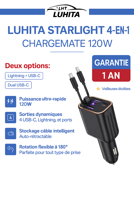ADAPTATEUR™ DE CHARGEUR DE VOITURE 4 EN 1 LUHITA™ STARLIGHT 2025