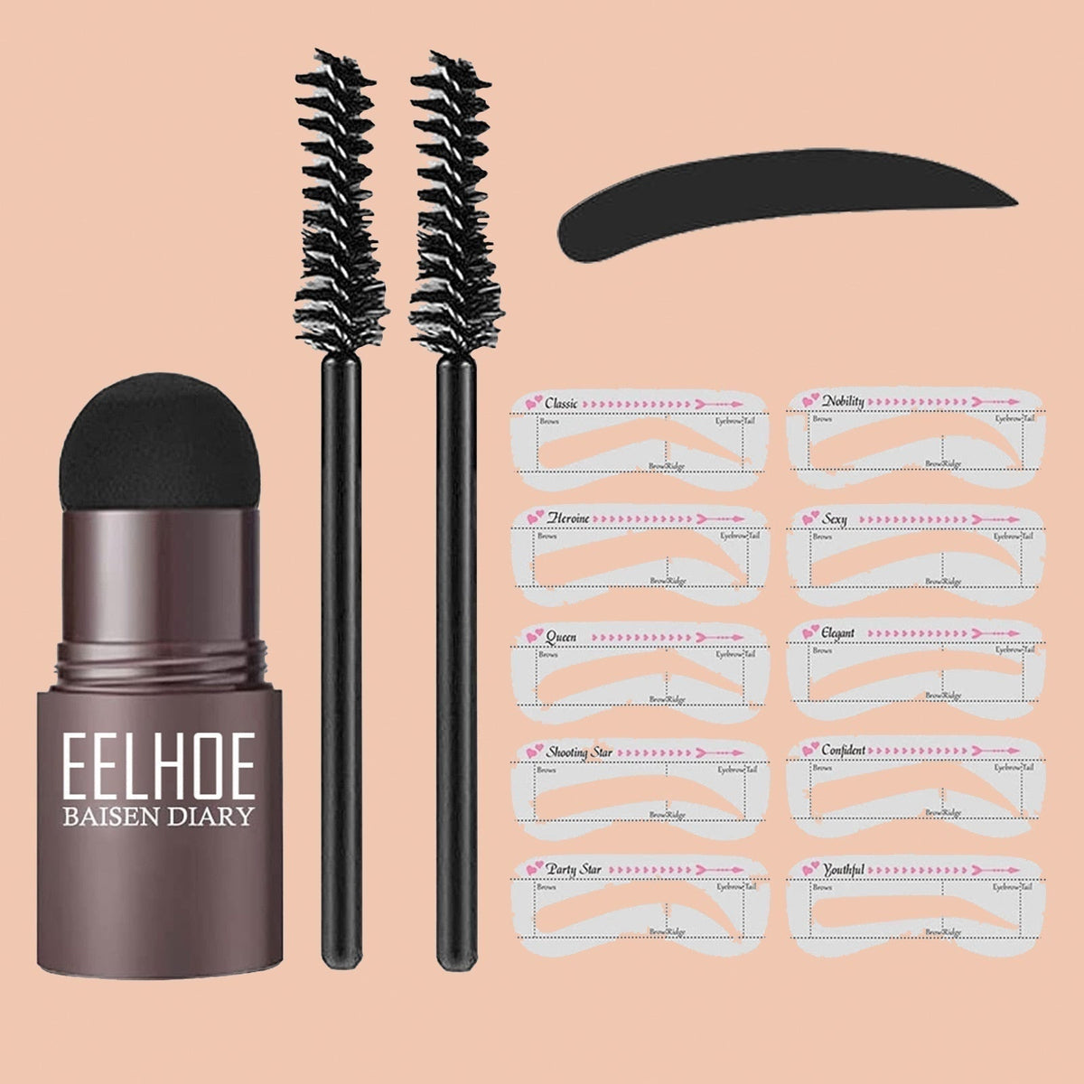 Tampon à sourcils + 5 pochoirs &  brosses à sourcils (Garantie 30 Jours )