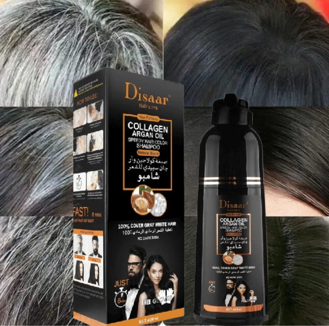 Shampooing Colorant d'huile d'argan pour éliminer les Cheveux et Barbe Gris ( Homme & Femme)