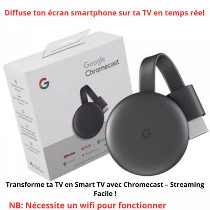 Chromecast : Boitier Multimédia pour Streaming ( Nécessite le WIFI pour être utilisée )