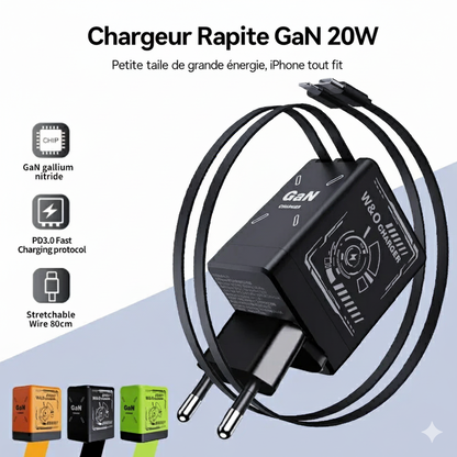 Chargeur rapide rétractable 2026 intelligent GaN 120 W – Double Câbles Intégrée Rétractable ....