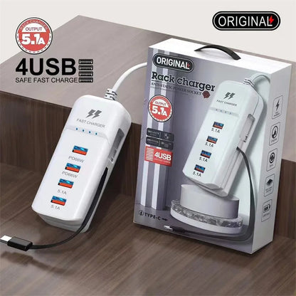 Chargeur Rapide™ 4 en 1 ( 4 ports USB+ 1 câble type C intégré)