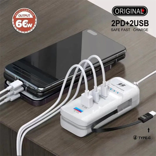 Chargeur Rapide™ 4 en 1 ( 4 ports USB+ 1 câble type C intégré)