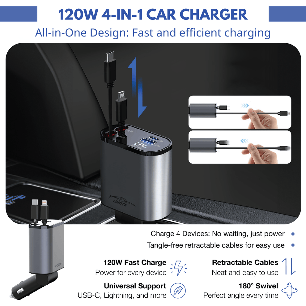 ADAPTATEUR™  DE CHARGEUR DE VOITURE 4 EN 1 LUHITA™ TG