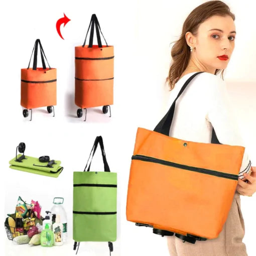 2 en 1 Sac et chariot  multicoulore de courses grande pliable avec roulettes multifonctionnel