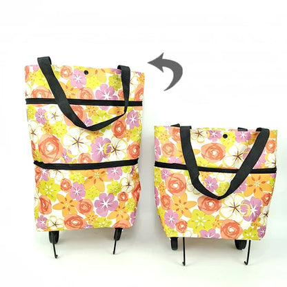 2 en 1 Sac et chariot  multicoulore de courses grande pliable avec roulettes multifonctionnel