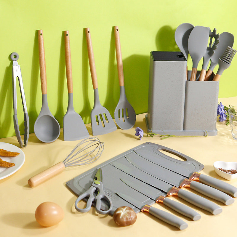 Ensemble 19 Pièces de Couteaux et Cuillères à Soupe Antiadhésifs en Silicone