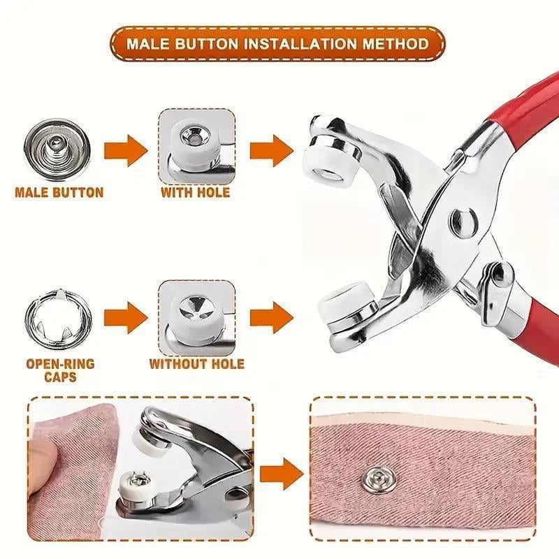 🧵 Kit de couture avec 100 boutons métalliques – Pince manuelle incluse