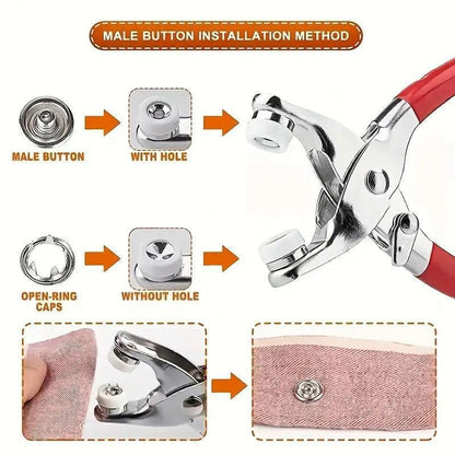 🧵 Kit de couture avec 100 boutons métalliques – Pince manuelle incluse