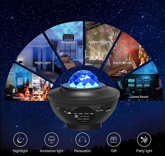 Projecteur d'étoiles Galaxy avec veilleuse audio Bluetooth pour chambre à coucher, LED 360°, télécommande