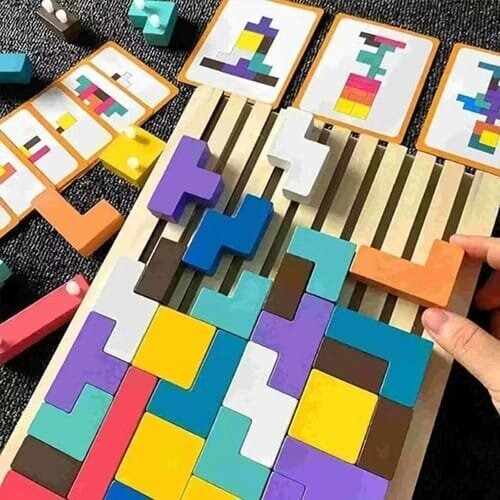 Tetris Montessori – Puzzle Stimulant en Bois pour Enfants....