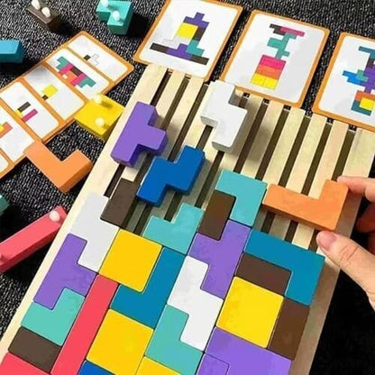 Tetris Montessori – Puzzle Stimulant en Bois pour Enfants