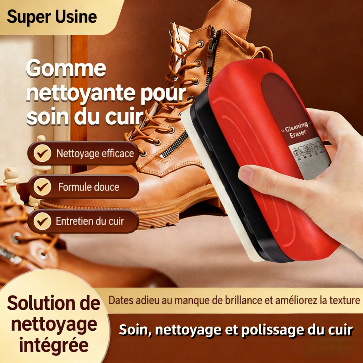 Brosse d'entretien multi-usage pour cuir - Réparez facilement les rayures sur le cuir 🧼