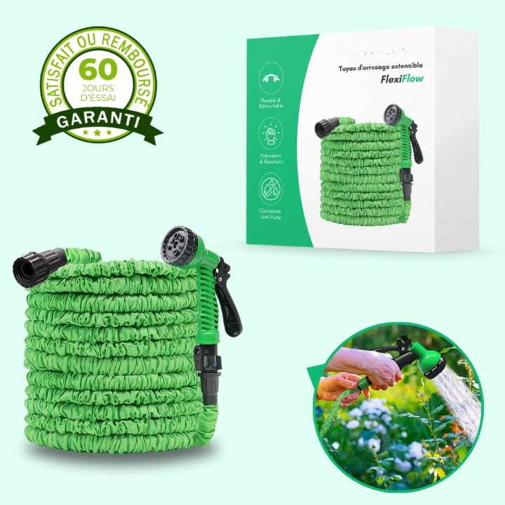 Aquaflex｜Tuyau d’arrosage extensible｜8 modes de jets haute pression