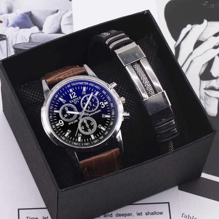 Ensemble Montre en Cuir NON CHRONO -Bracelet Classique pour Homme