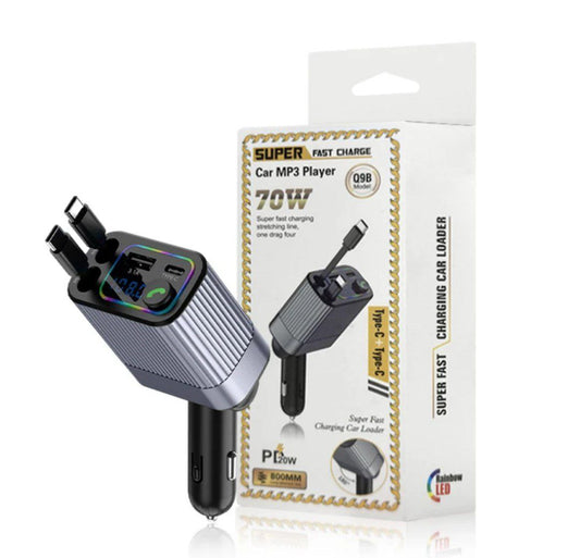 Chargeur de Voiture Rétractable 4 en 1 – Charge Rapide & Bluetooth 🚗 ( 02 bouts types C )