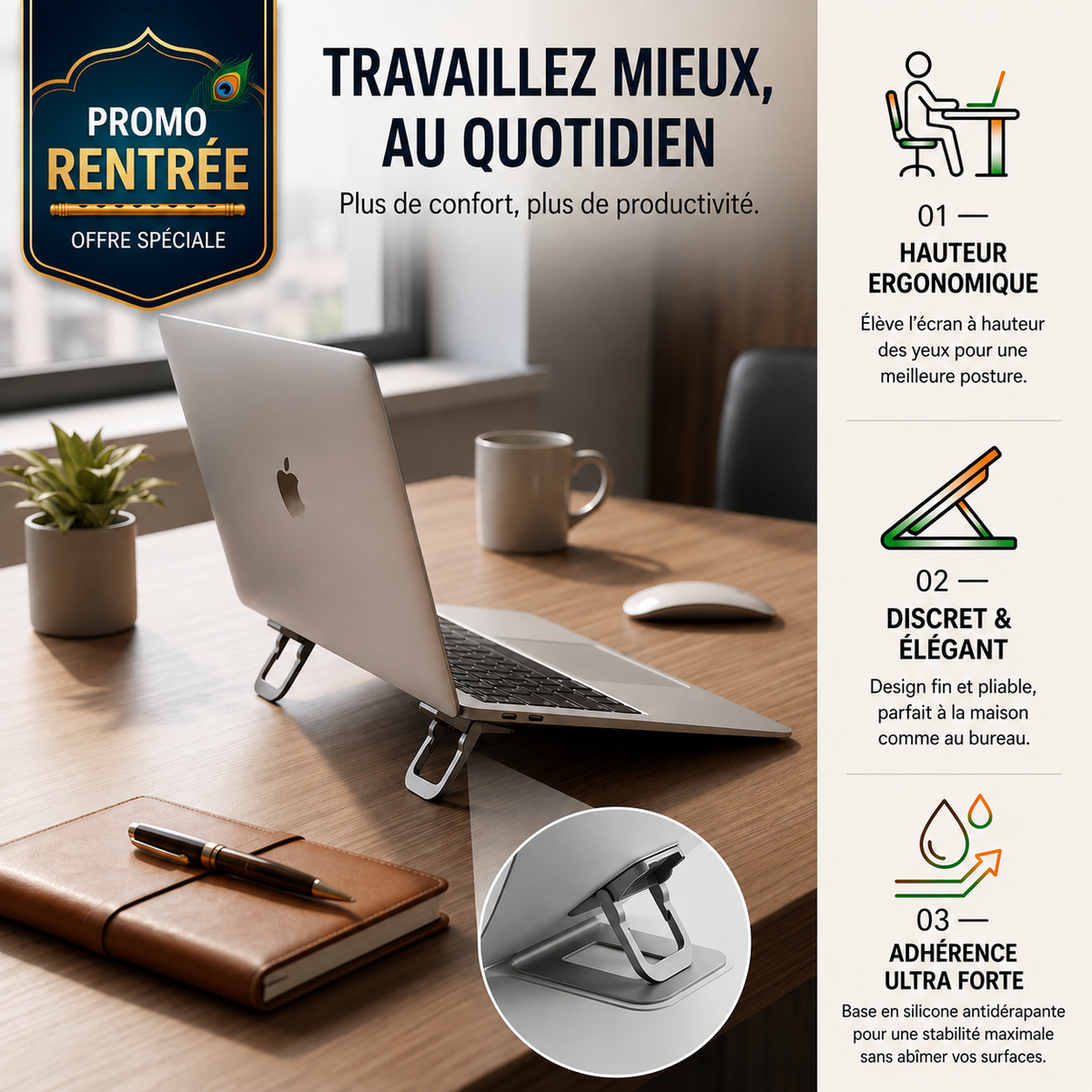 Lot de 2 supports invisibles et réglables pour ordinateur portable et téléphone, structure en alliage de zin 2026