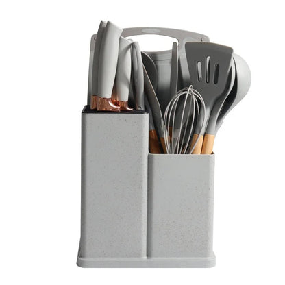 Ensemble 19 Pièces de Couteaux et Cuillères à Soupe Antiadhésifs en Silicone